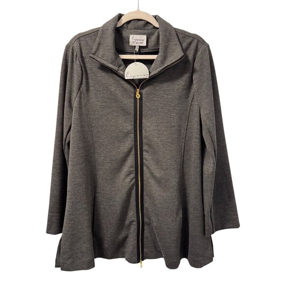 Lynne Richie Gray Zip-Up Jacket Sz Large Knit jacket. NWT - Picture 1 of 12